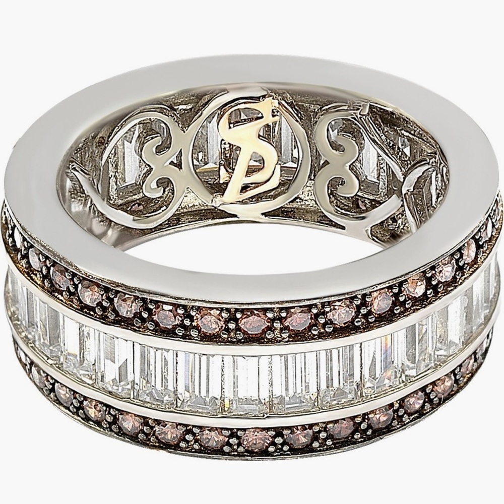 Suzy Levian Silver Chocolate & White Baguette CZ Band 😄